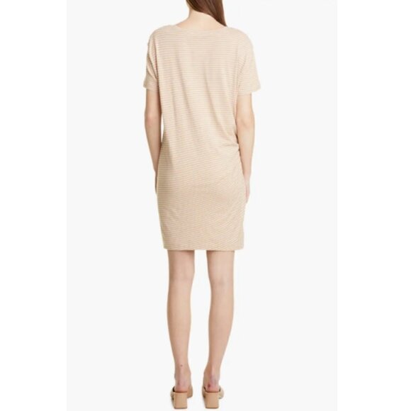 Vince Striped Side-Tie Short-Sleeve Tee Shirt Dress, Brittle/Off-White - Picture 3 of 4